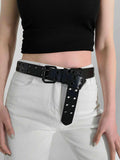 Grommet PU Leather Belt Black One Size Bazaare Mart Grommet PU Leather Belt