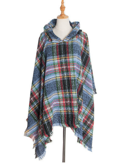 Plaid Hooded Poncho - Bazaare Mart