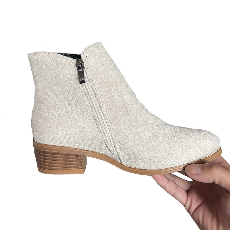 Low Heel Side Zipper Ankle Boots