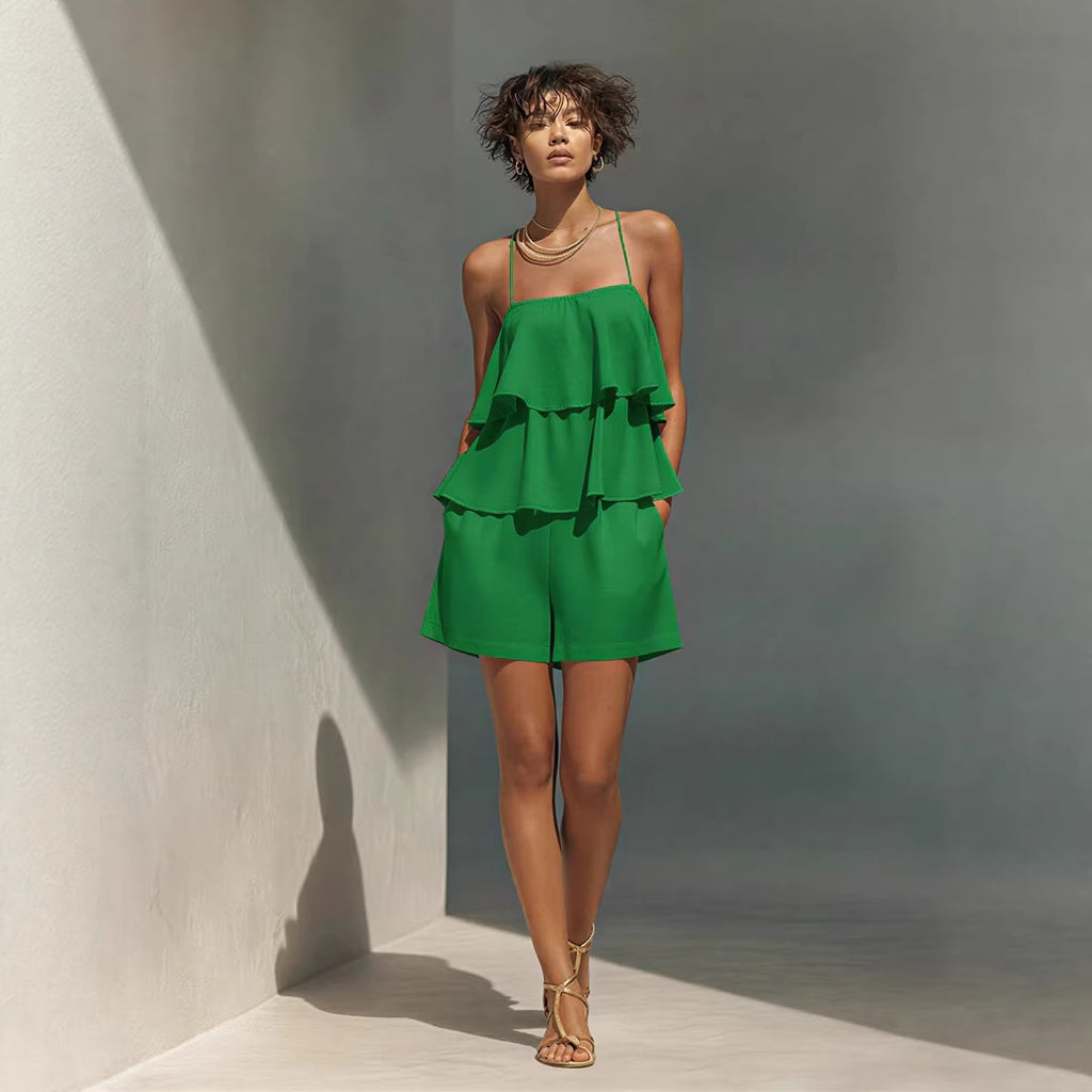 Women’s Ruffle Camisole & Shorts Two-Piece Set CJ Dropshipping Ruffled Camisol Shorts Set