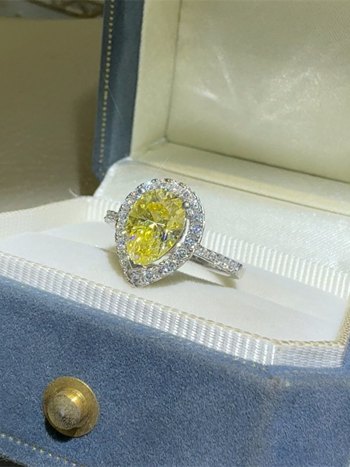 Yellow Moissanite Pear Shaped Ring