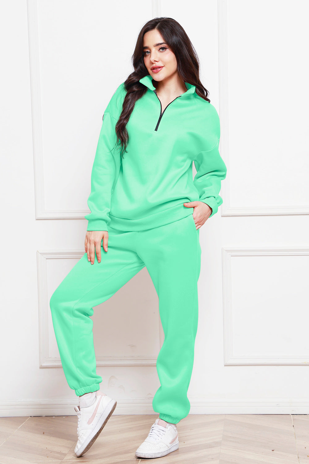 Lady's Solid Color Half Zip Sweatsuit
