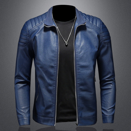 Men's Thin Navy Leather Motorcycle Jacket