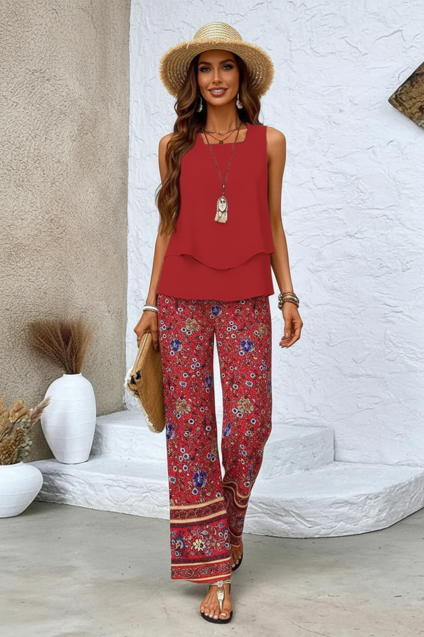 Sleeveless Double-layer Tank And Pants Set
