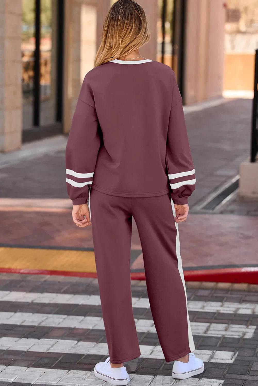 Varsity Stripe Wide Leg Sweatsuit Bazaare Mart Two Piece Sets/Pant Sets