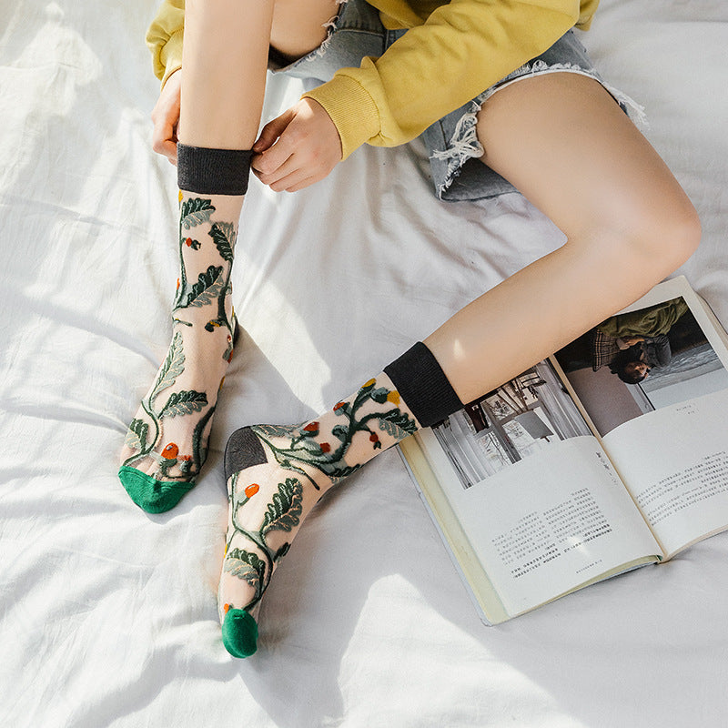Women's Transparent Floral Socks