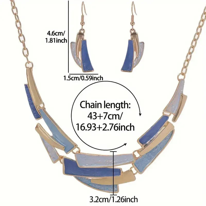 Blue & Gold Abstract Geo Jewelry Set