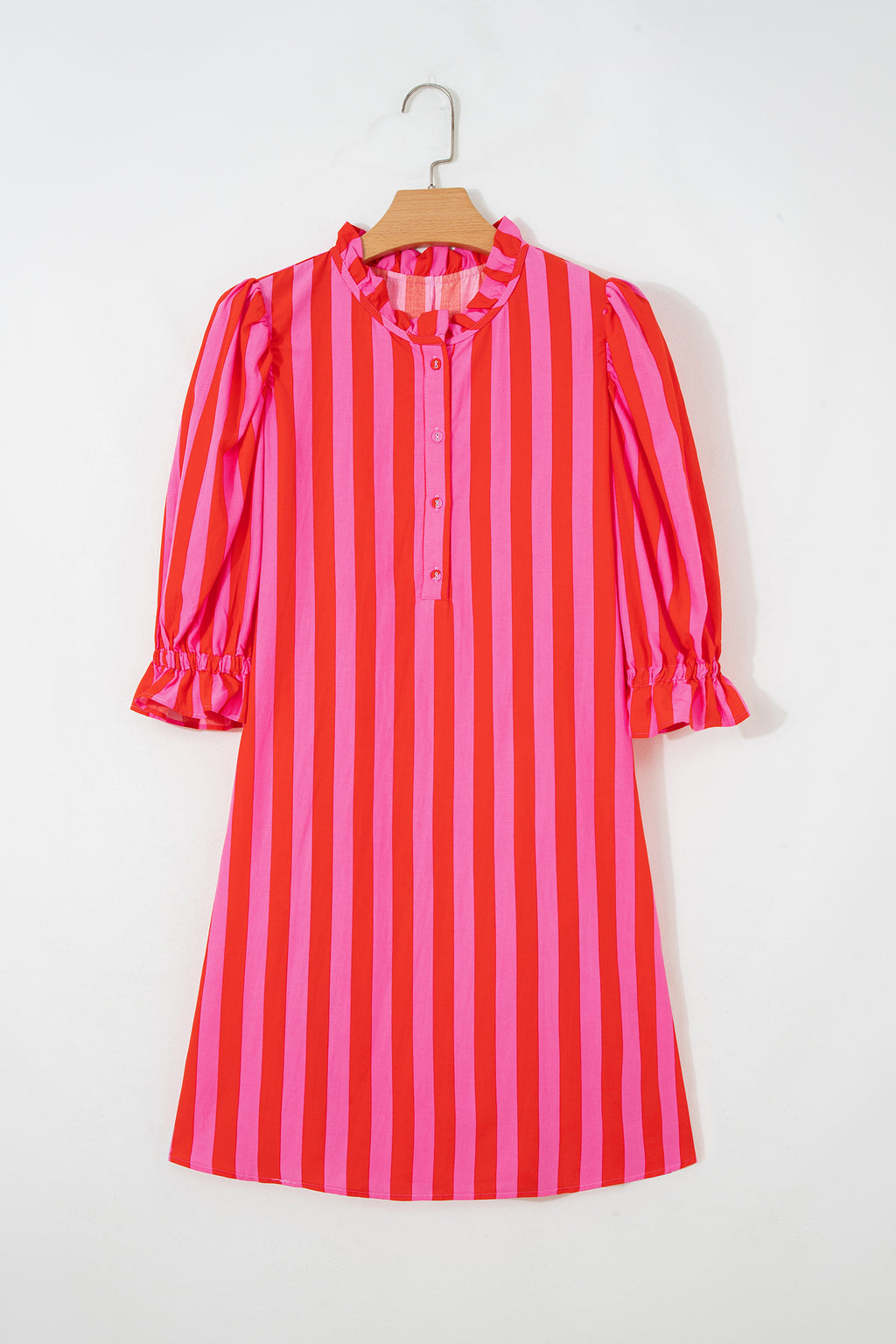 Striped Puff Sleeve Mini Dress – Half Button Loose Fit Summer Dress Dear-Lover Dropshipping Dresses/Mini Dresses