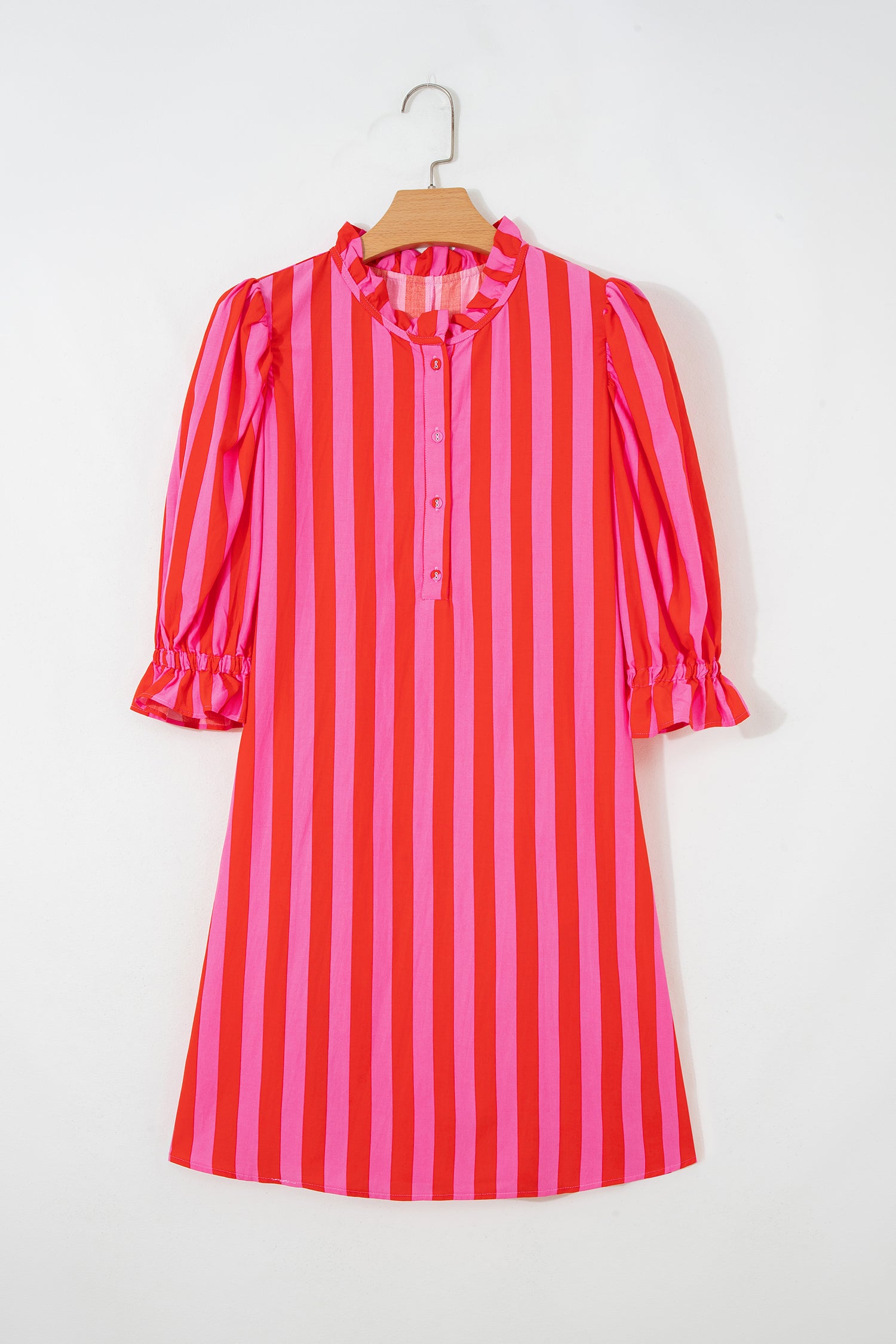 Striped Puff Sleeve Mini Dress – Half Button Loose Fit Summer Dress Dear-Lover Dropshipping Dresses/Mini Dresses