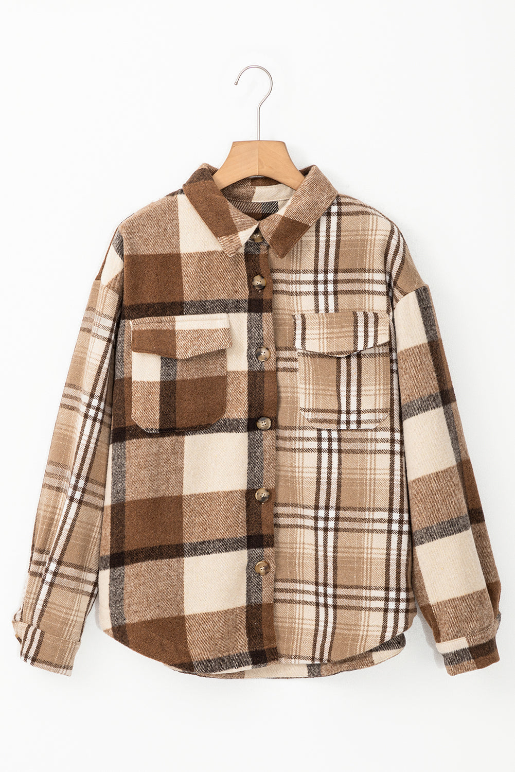 Brown Plaid Double Flap Pocket Shacket