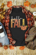 Black Hello Fall Pumpkin Graphic T Shirt