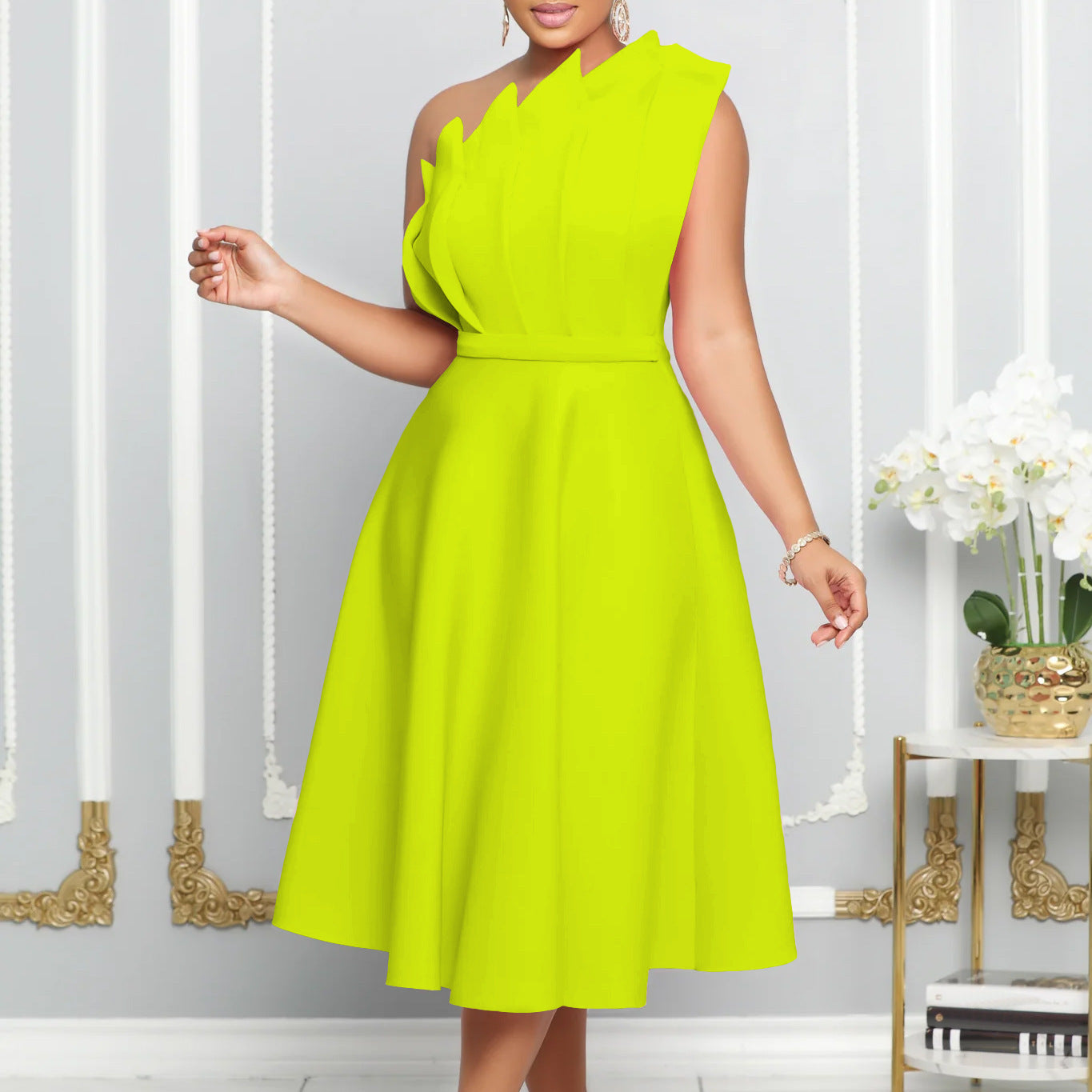 Pleated High-Waisted Bridesmaid Dress