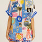 Abstract Button Up Shorts Set Bazaare Mart Button Up Half Sleeve Top and Shorts Set