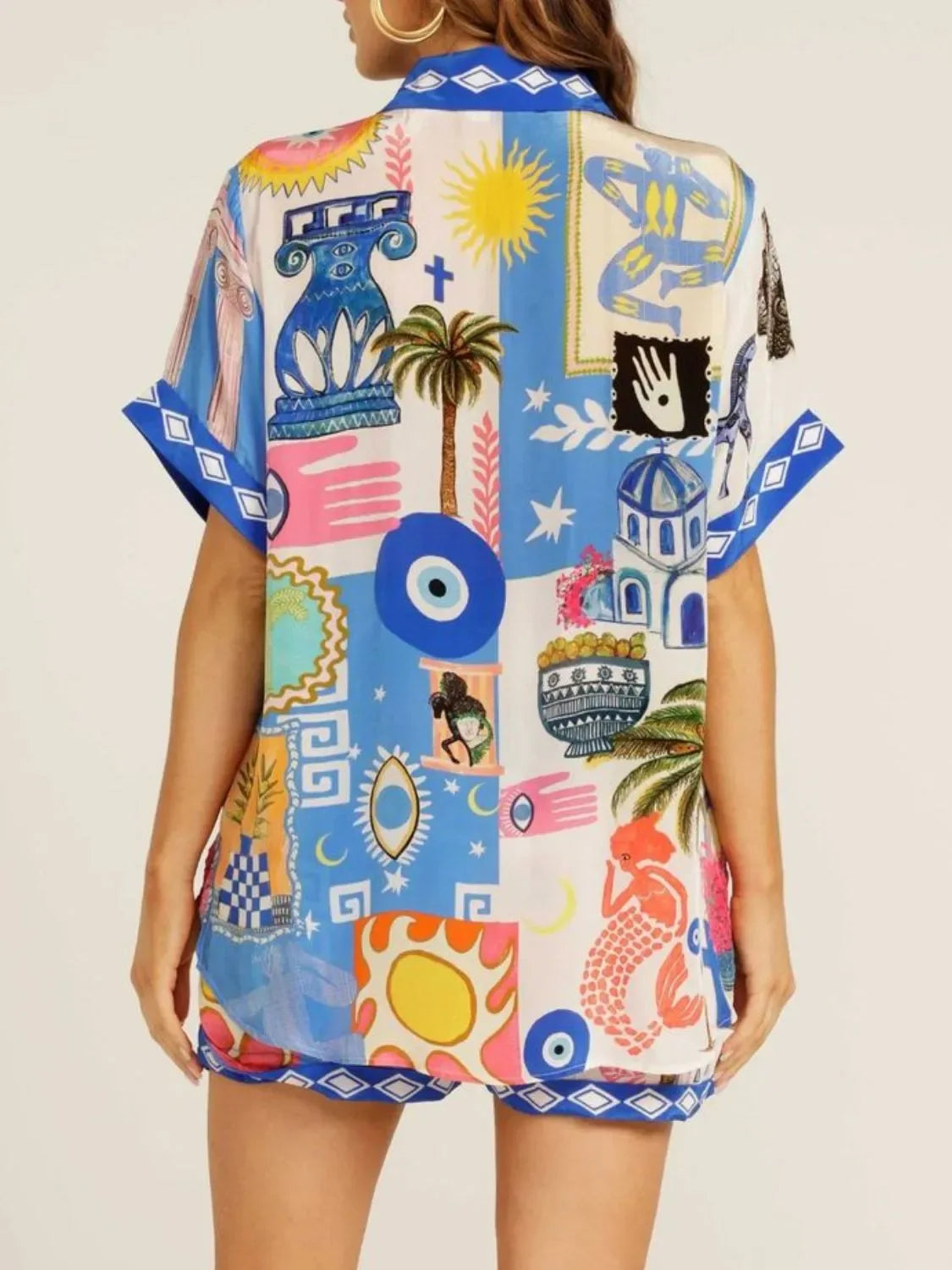 Abstract Button Up Shorts Set Bazaare Mart Button Up Half Sleeve Top and Shorts Set