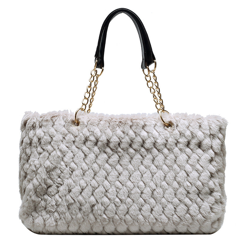 Ladies Large Capacity Plush Faux Fur Tote Bag