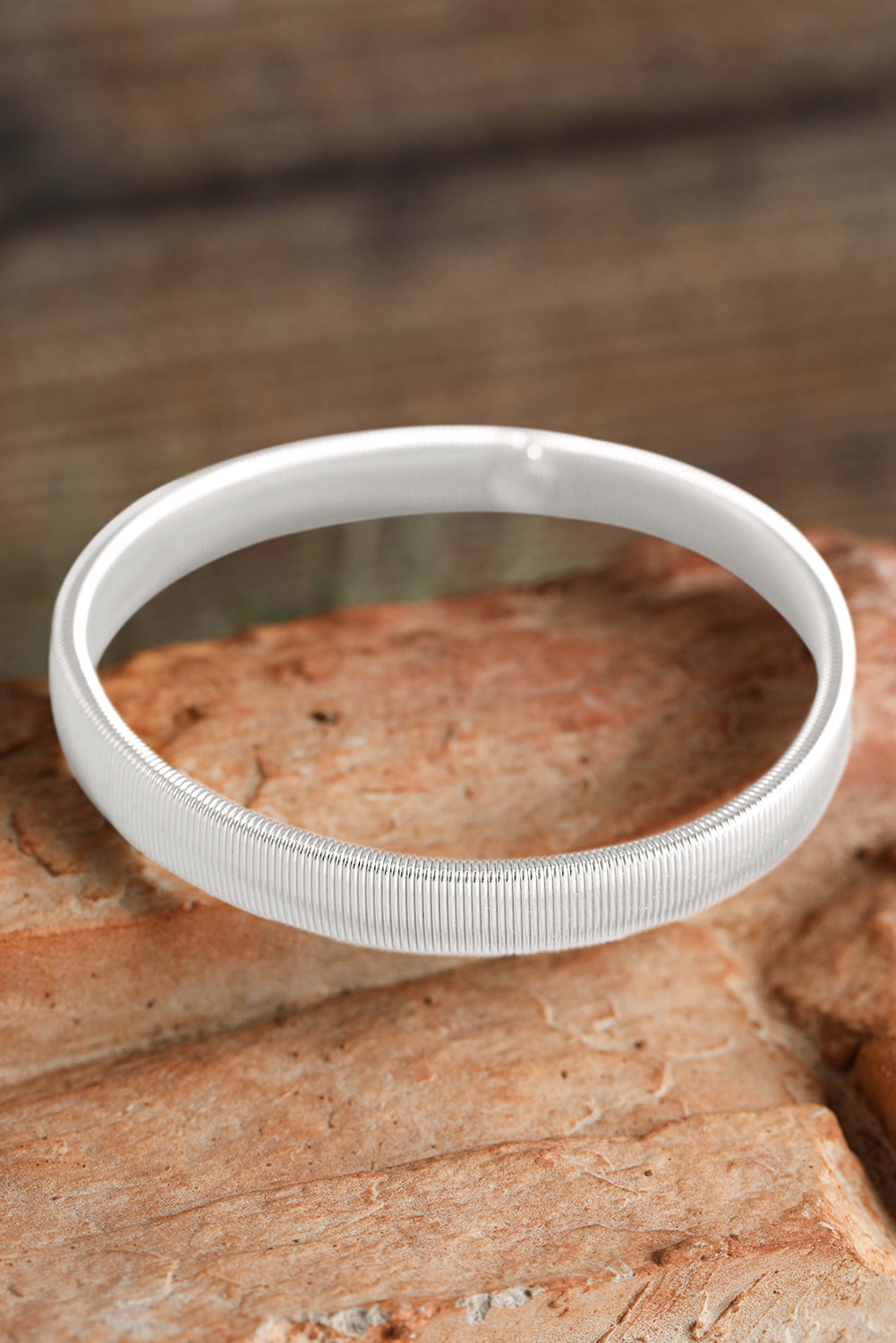 White Stretchy Plated Metal Wide Bangle