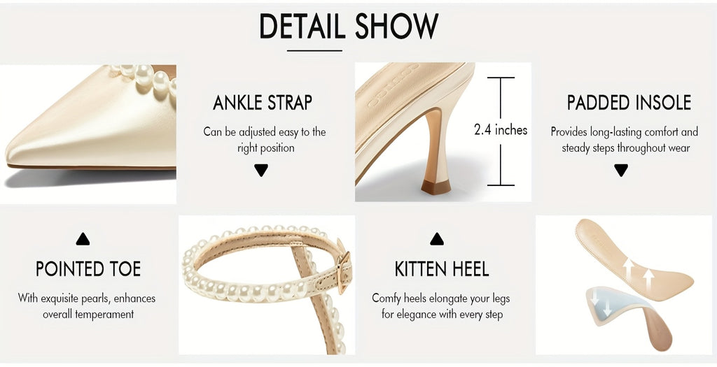 Pearl Embellished Pointed Toe Satin Pumps