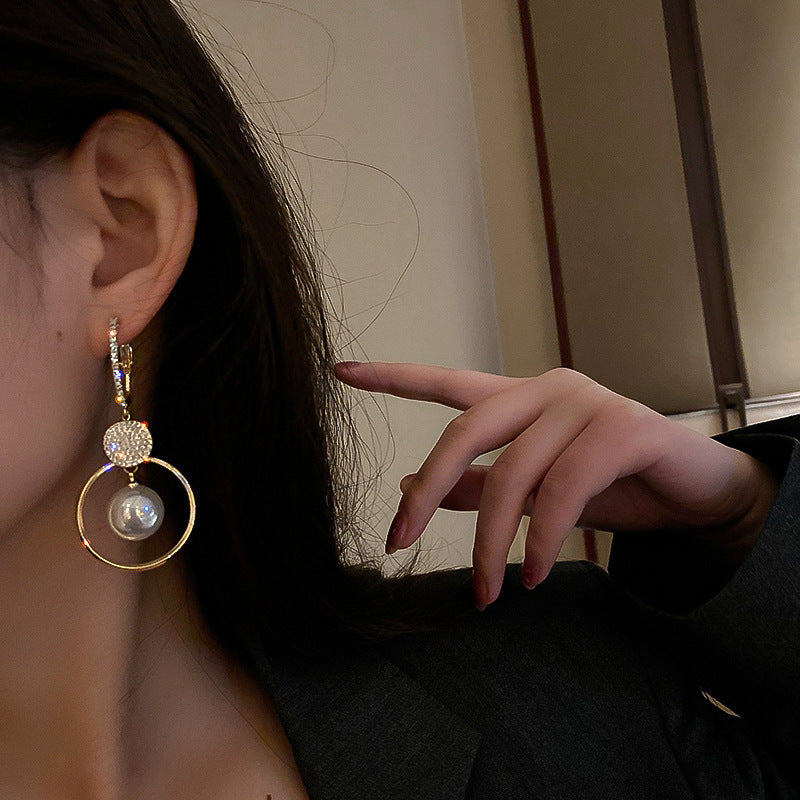 High-end Double Hoop Pearl Earrings
