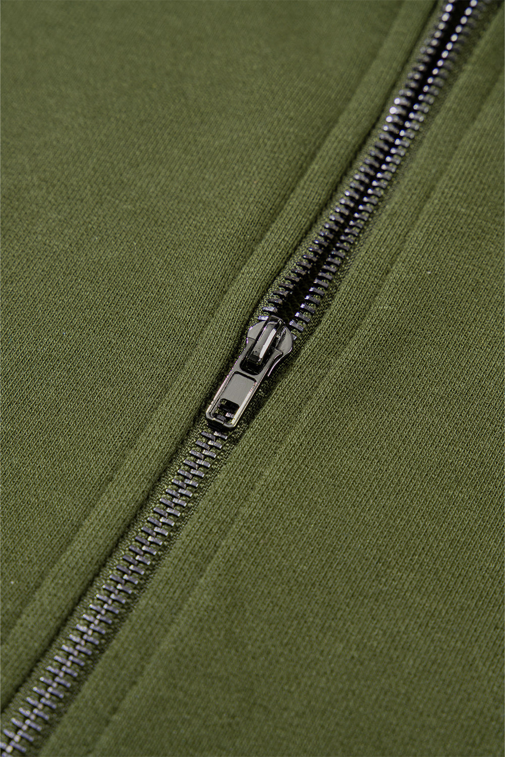 Moss Green Solid Kangaroo Pocket Half Zipper Oversized Hoodie