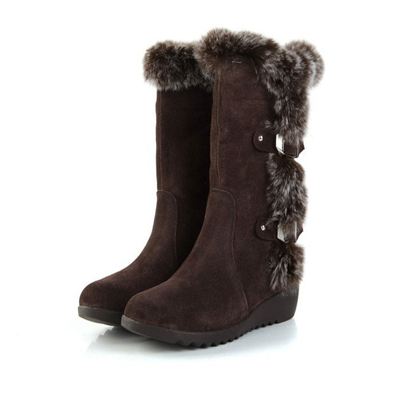 Faux Fur Suede Mid-Calf Round Toe Boots