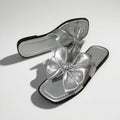 Big Bow Slip-On Slide Sandals Silver CJ Dropshipping Silver Floral Flat Sandal