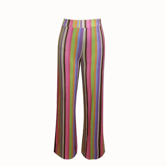 High Waist Rainbow Striped Wide Leg Pants