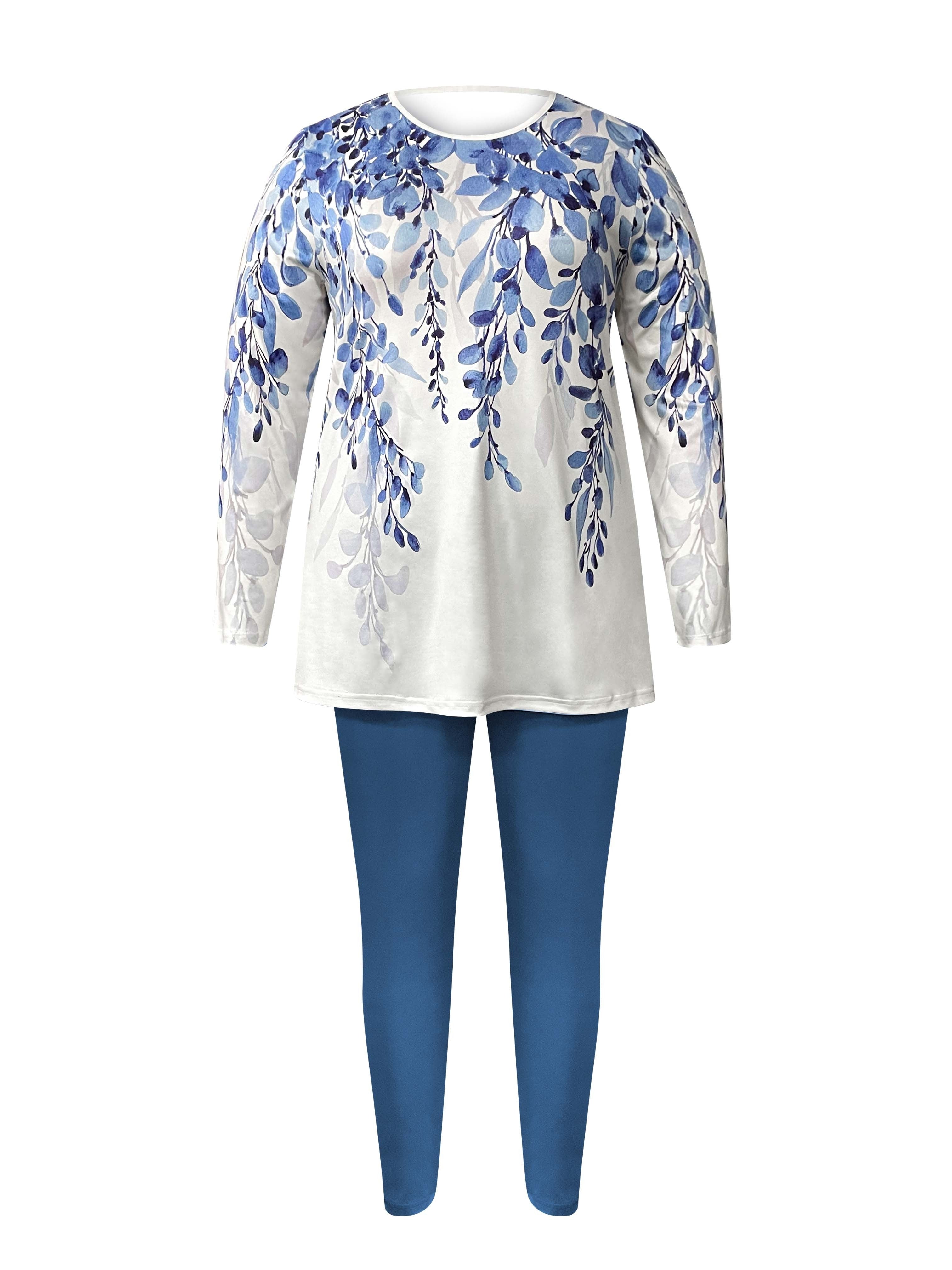 Blue Floral Two-piece Pants Set