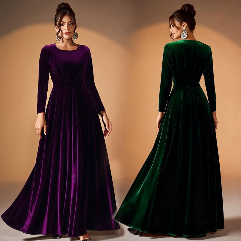 Elegant Velvet Long Sleeve Evening Gown