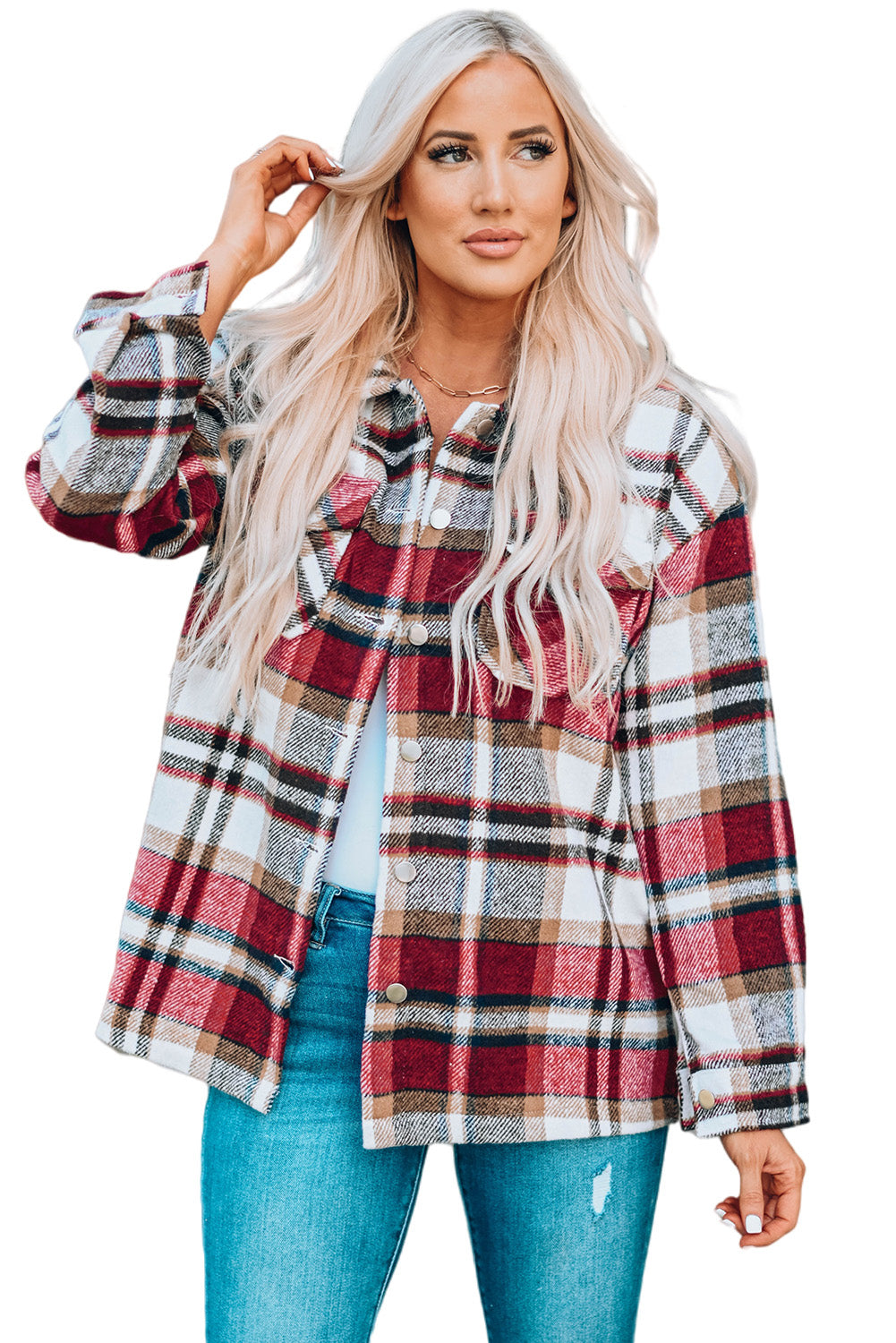 Red Plaid Pocketed Shacket