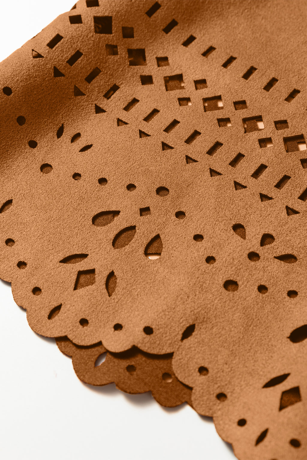 Brown Faux Suede Hollowed Detail Style Jacket Bazaare Mart Outerwear/Jackets