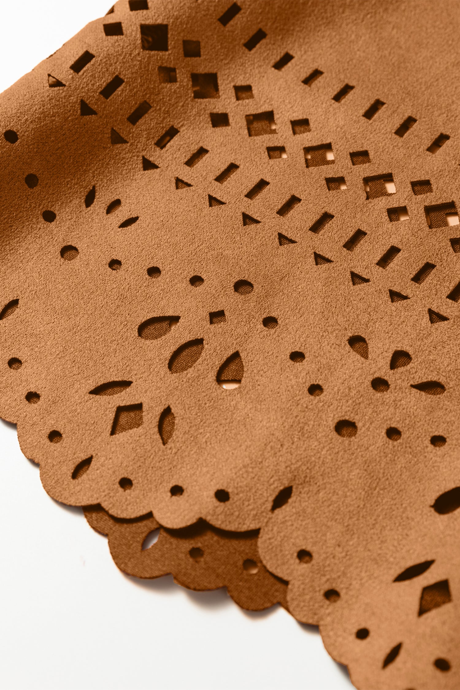 Brown Faux Suede Hollowed Detail Style Jacket Bazaare Mart Outerwear/Jackets