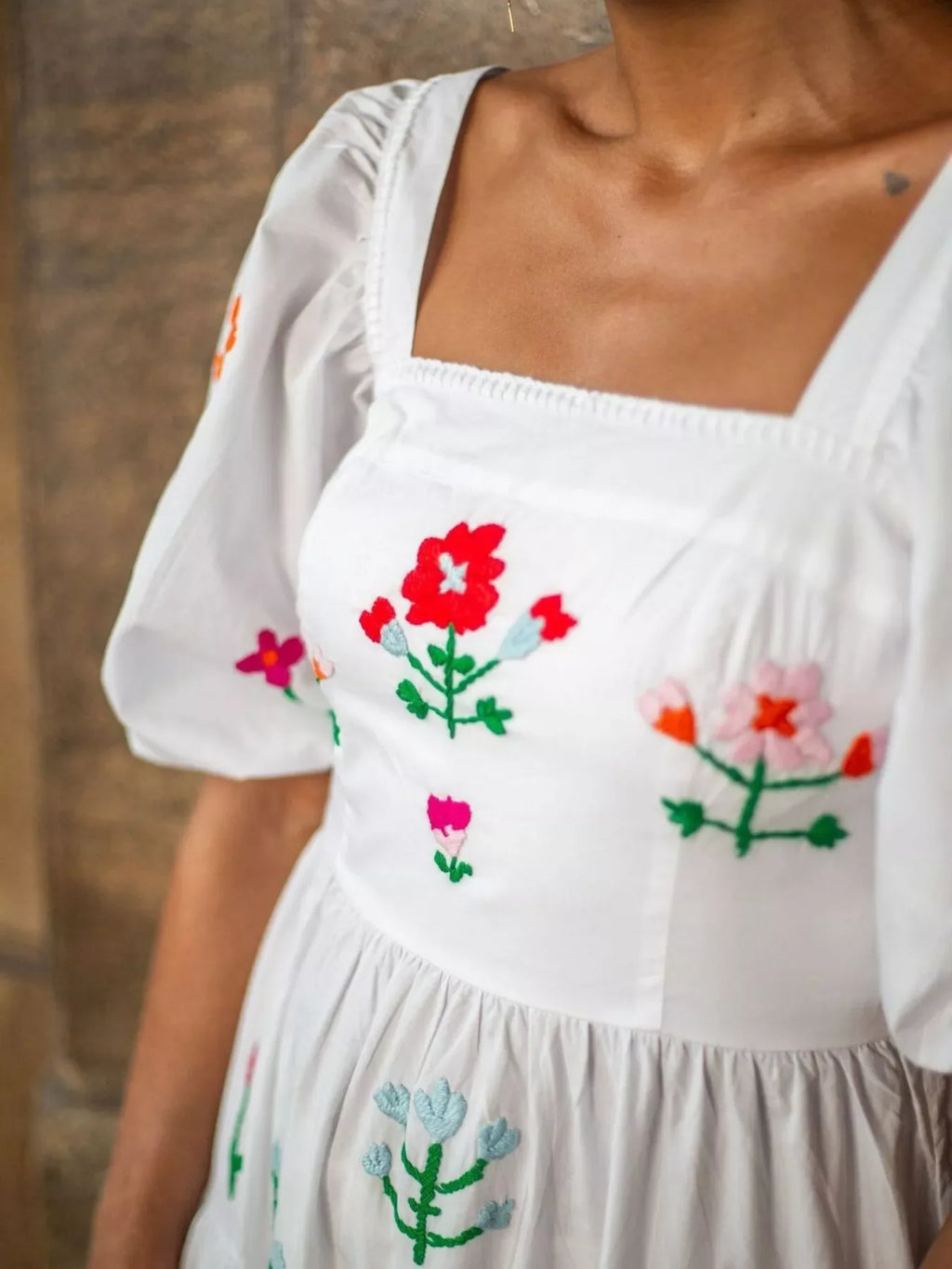 Square Neck Tiered Maxi Dress Bazaare Mart Embroidered Gingham Maxi Dress