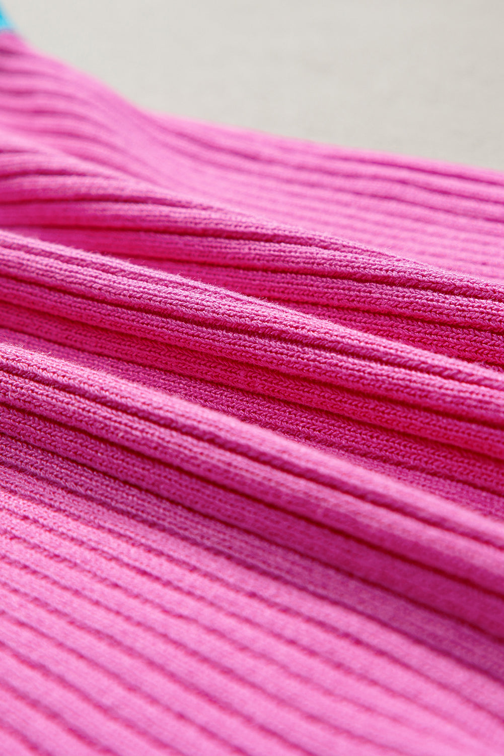 Magenta Colorblock Edge Ribbed Knit U Neck Tank Top