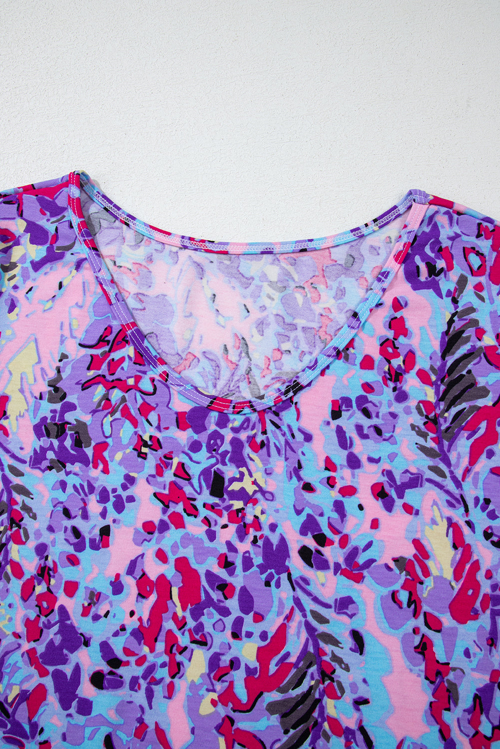 Multicolor Printed 3/4 Sleeve Split Neck Plus Size Tunic Top