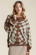 Umgee Full Size Ribbed Hem Tie Dye Round Neck Sweater Plus Size Coffee Brown Bazarre Mart Tie Dye Sweater