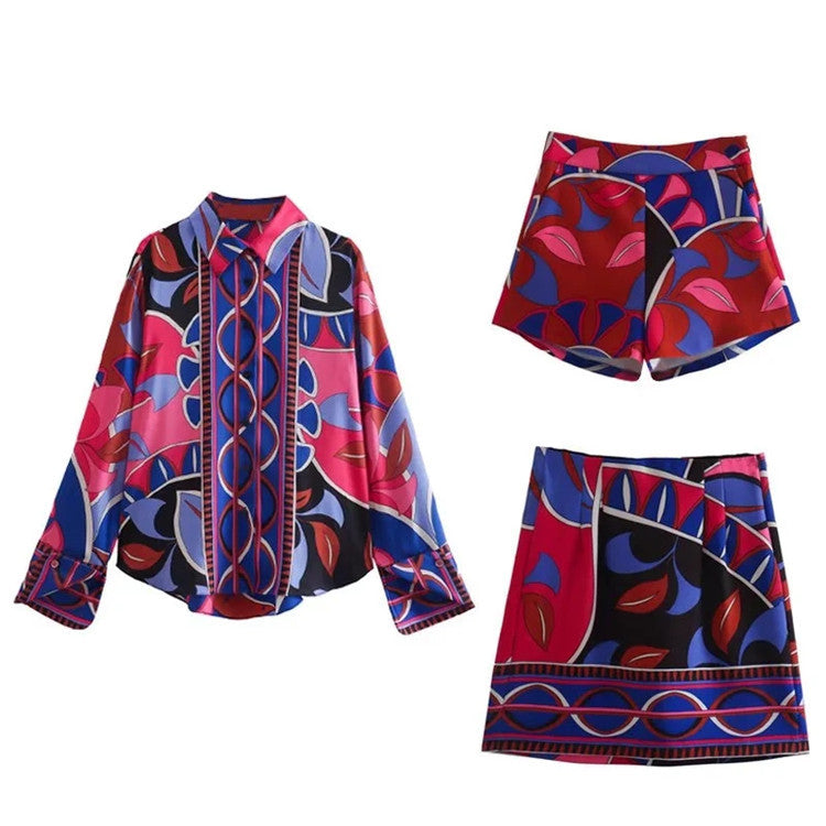 Women’s Retro Abstract Print Matching Blouse & Skirt/Shorts/Pants CJ Dropshipping Floral 4pc. Summer Outfit