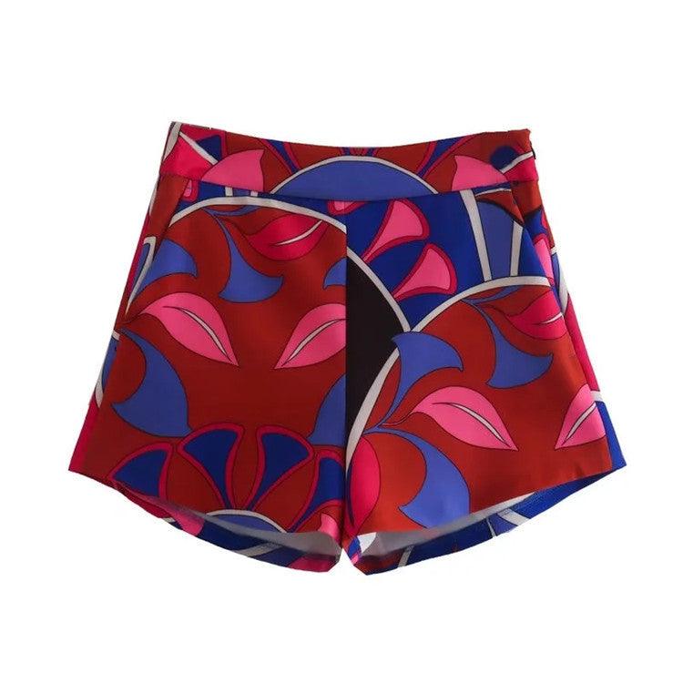 Women’s Retro Abstract Print Matching Blouse & Skirt/Shorts/Pants Shorts CJ Dropshipping Floral 4pc. Summer Outfit