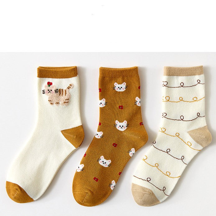 Three Pairs Of Women's Colorful Fashion Cotton Socks