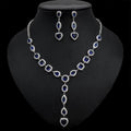 Y-Shape Love Pendant Necklace Earring Set Blue Against White Background Bazaare Mart Rainbow Rhinestone Jewelry Set