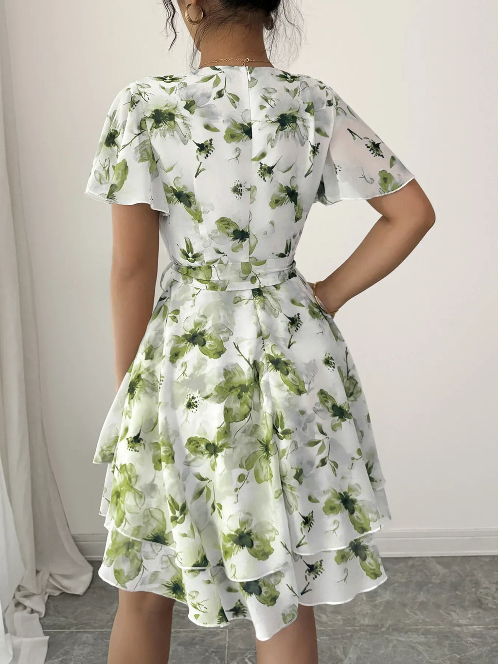 Printed Surplice Layered Mini Dress Bazarre Mart Printed Surplice Layered Mini Dress