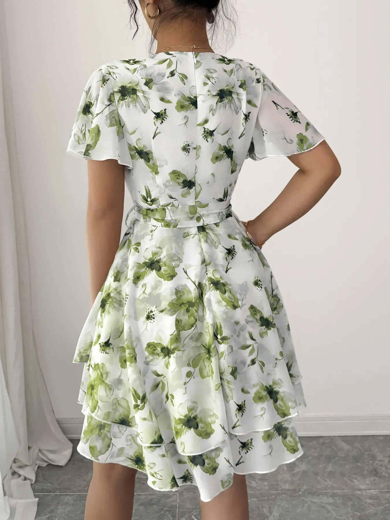 Printed Surplice Layered Mini Dress Bazarre Mart Printed Surplice Layered Mini Dress