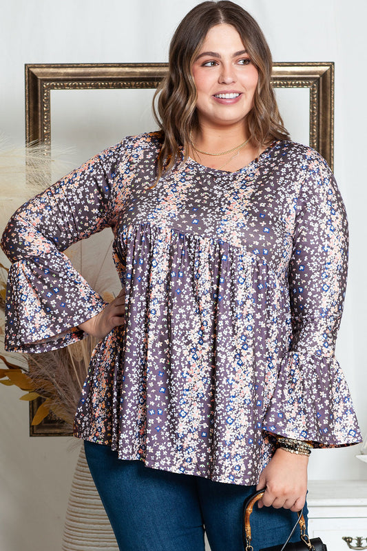 Purple Floral Plus Size A Line Blouse