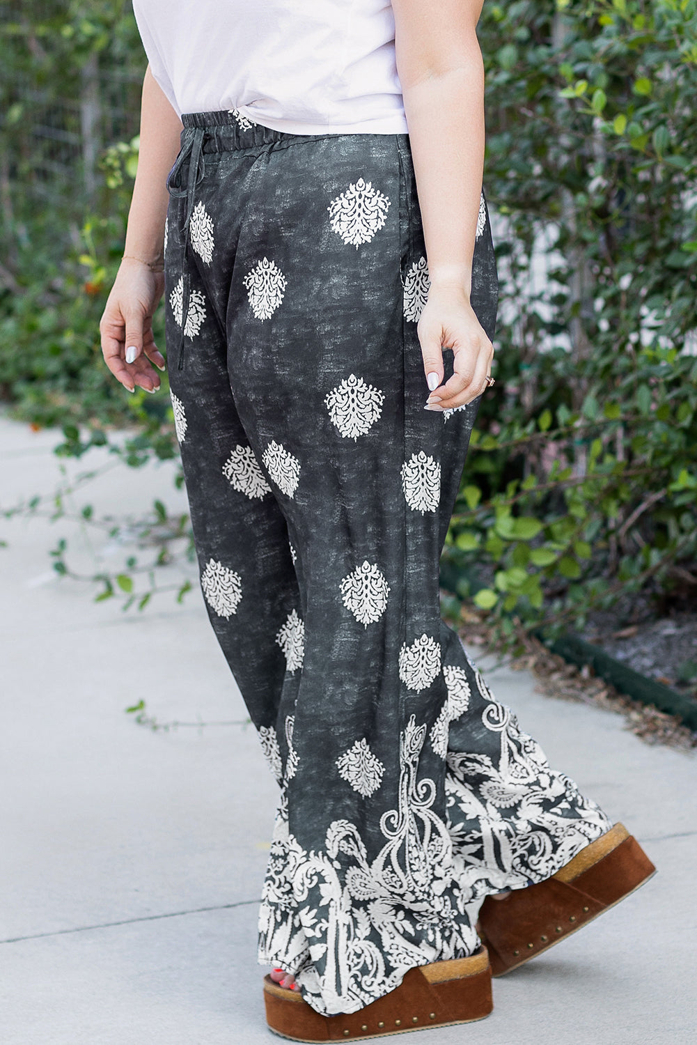 Black Plus Size Geometric Ethnic Print Drawstring Wide Leg Pants Dear-Lover Dropshipping Plus Size/Plus Size Bottoms