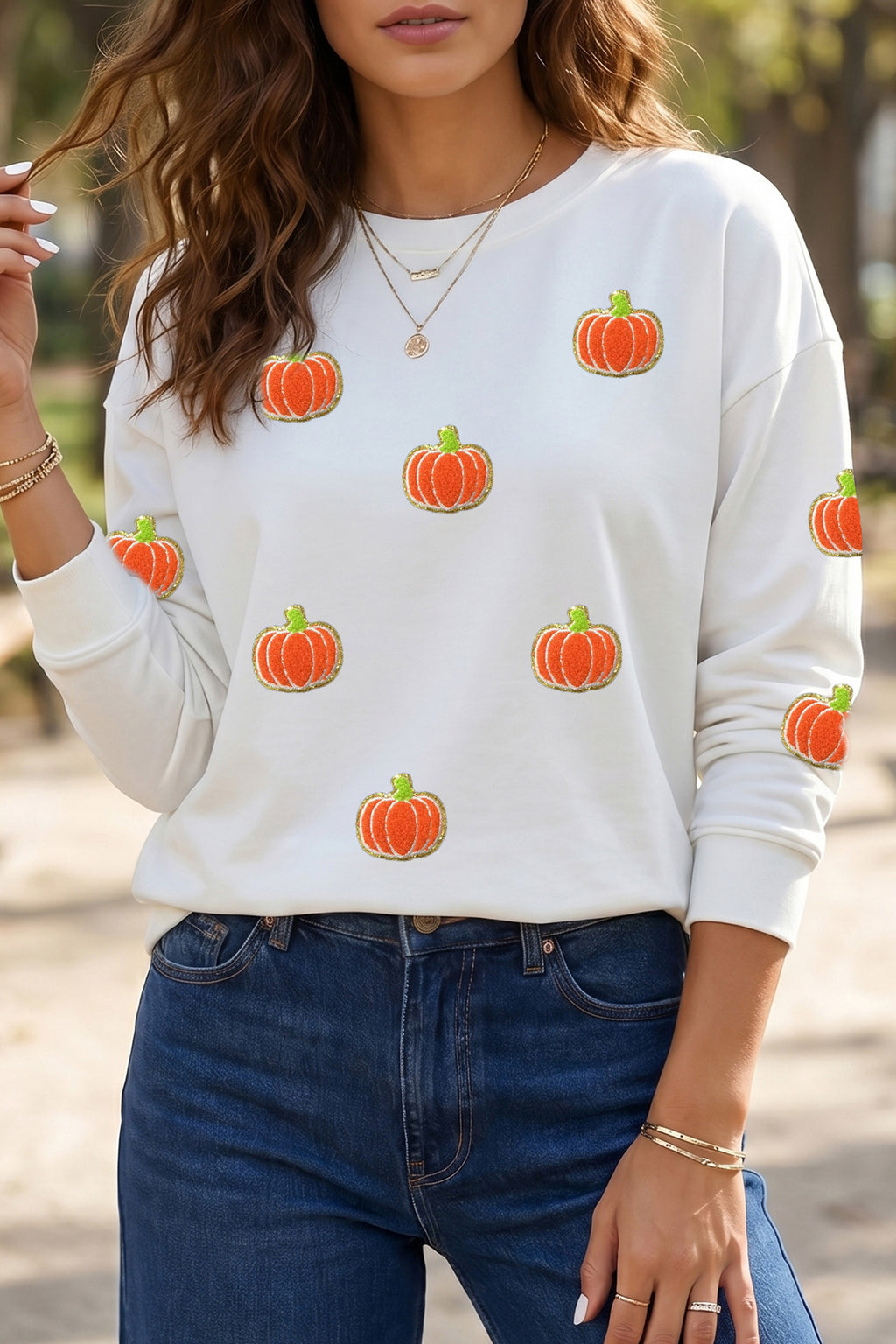 White Glitter Pumpkin Pullover Sweatshirt