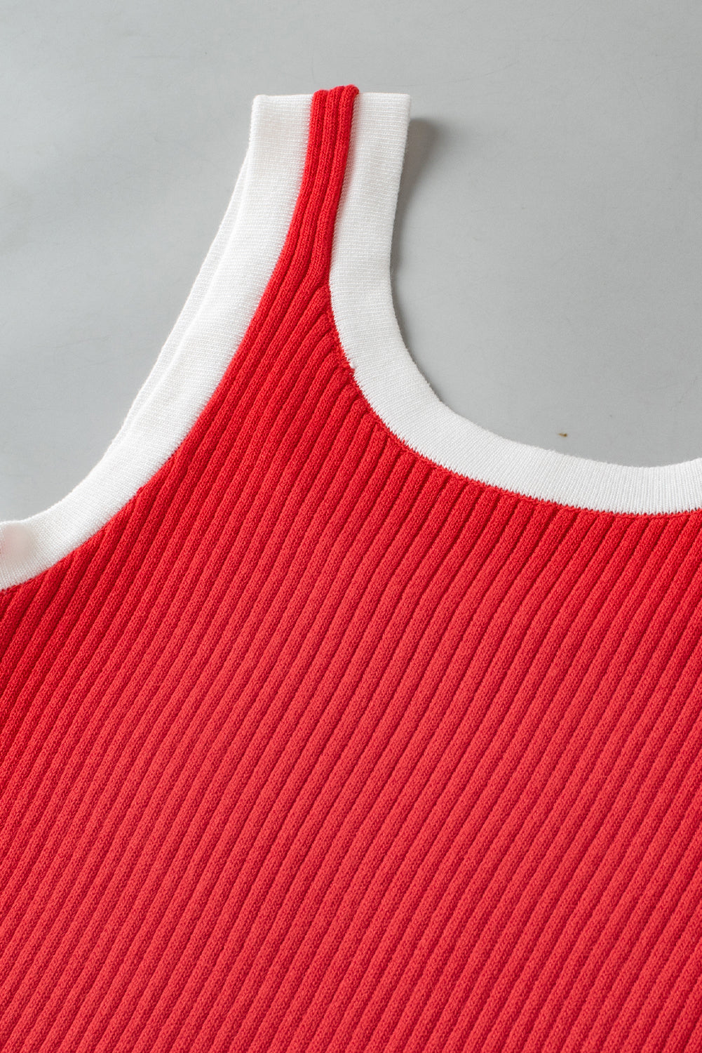 Red Colorblock Edge Ribbed Knit U Neck Tank Top