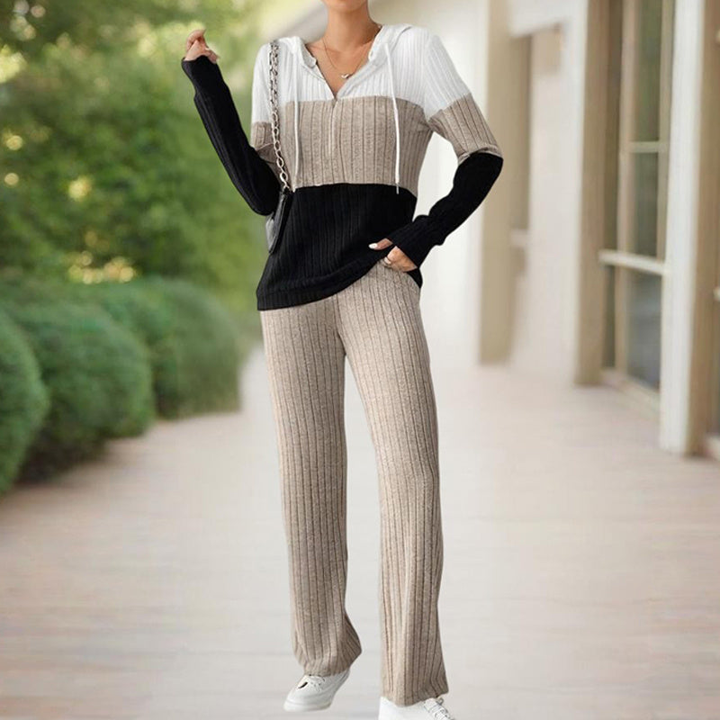 Striped Color-Block Hooded Sweater Outfit