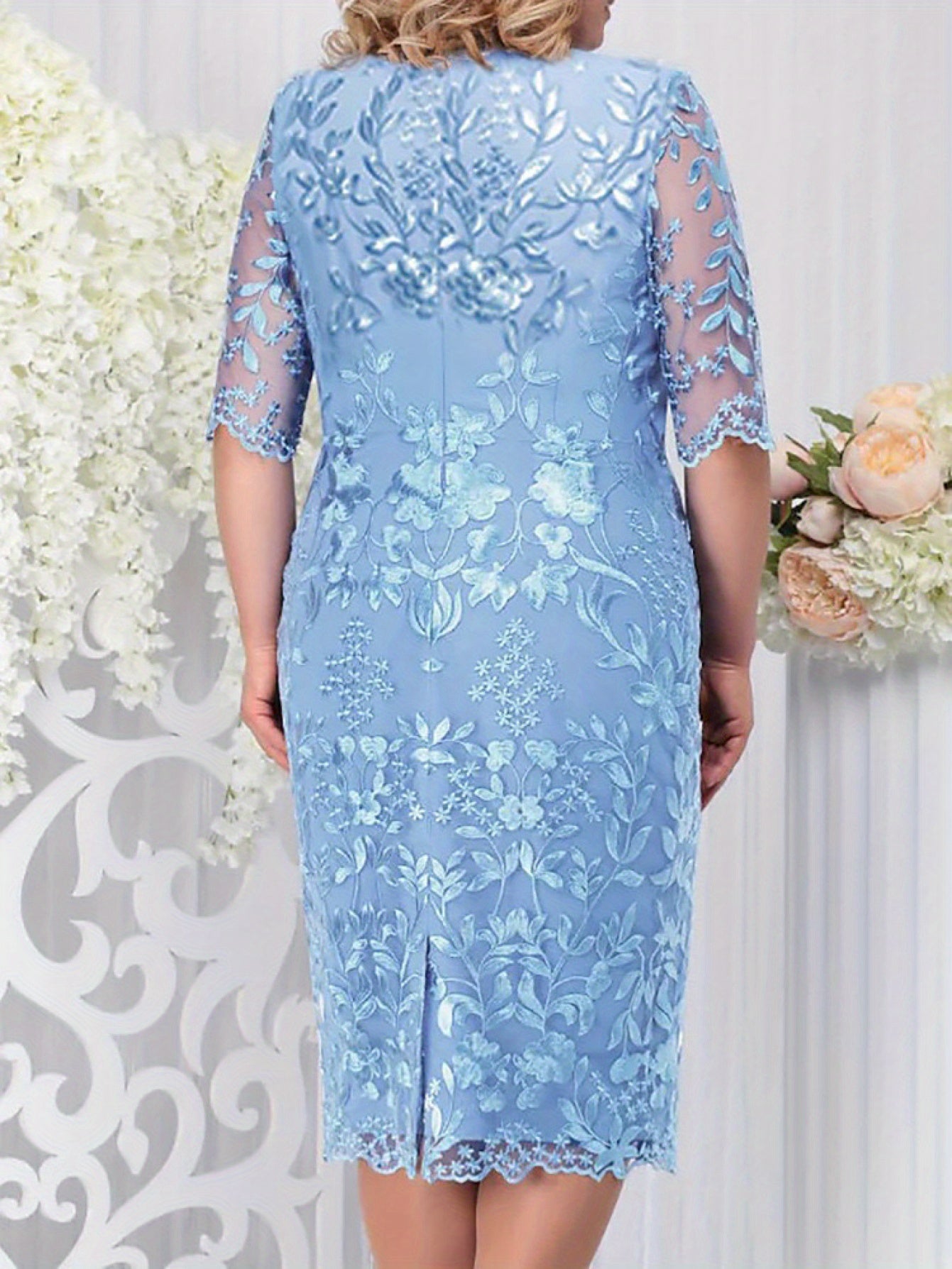 Elegant Floral Lace Round Neck Half Sleeve Dress