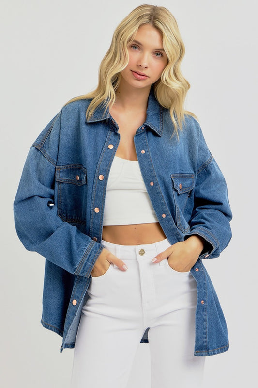 Snap Long Sleeve Denim Shacket