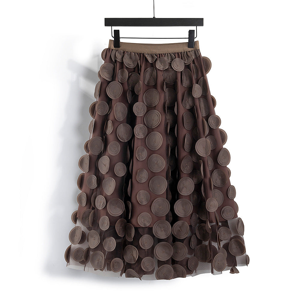 3D Mesh Dot Midi Skirt