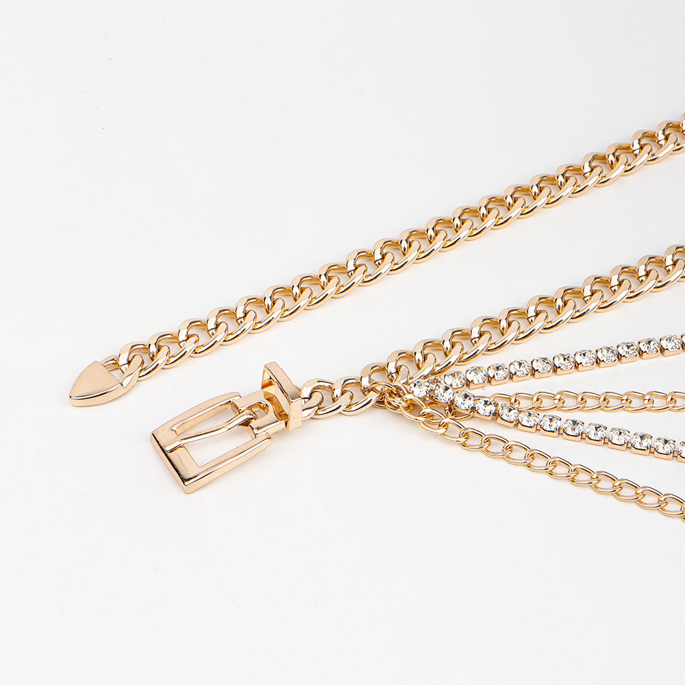 Gold Chain Belt Hollow Rhinestone Multi-layer Chain Belt